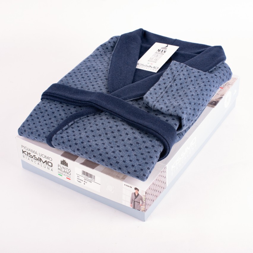 Vestaglia uomo invernale Biancaluna U1532 punto milano rettangoli blu