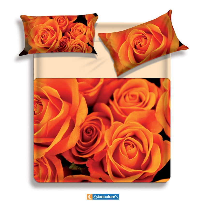 Lenzuola letto set + sotto con angoli e due federe matrimoniale Biancaluna Coria arancio