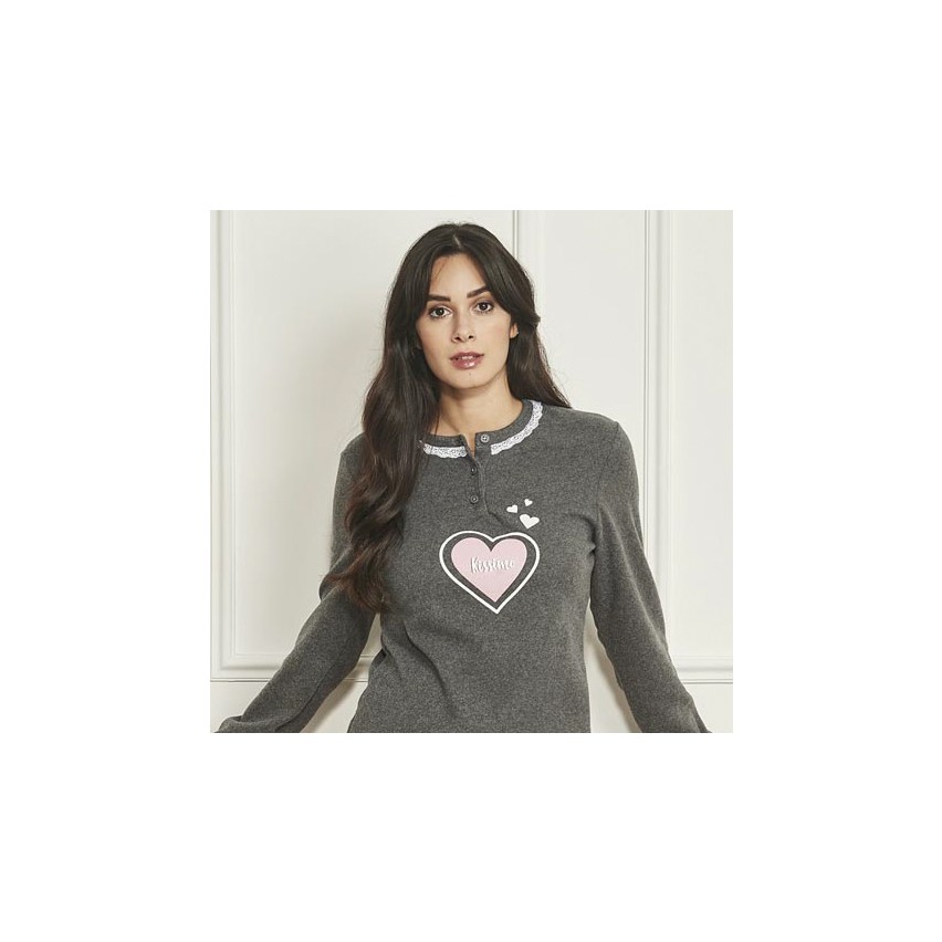 Pigiama donna cuori in punto milano Biancaluna 25054 grigio