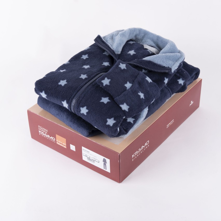 Pigiama donna giacca con zip in coral Biancaluna 33007 stelle blu