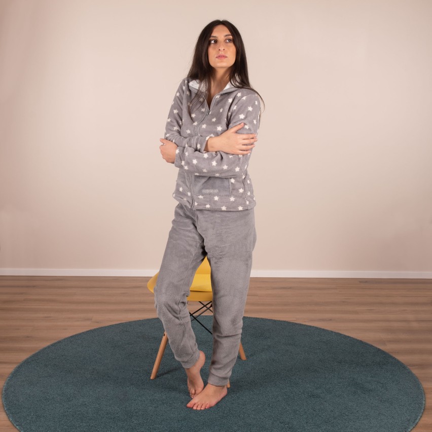 Pigiama donna giacca con zip in coral Biancaluna 33007 stelle grigio