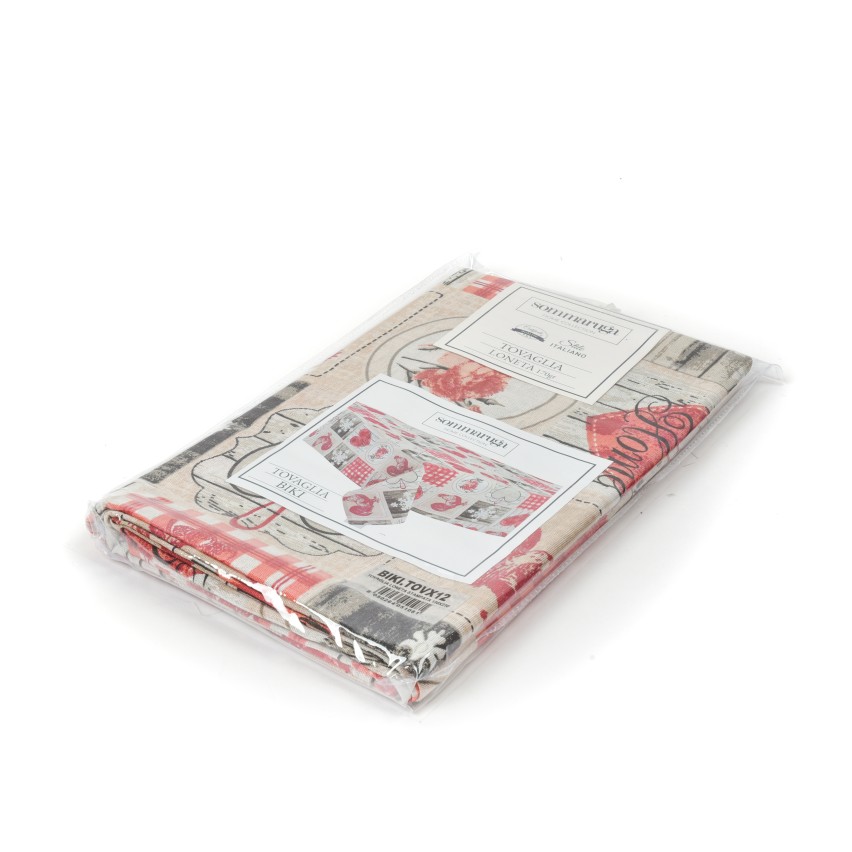 Tovaglia Sommaruga Biki cotone Loneta stampata rosso beige var C