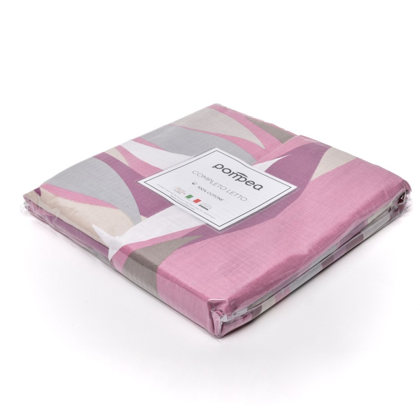 Completo letto Pompea Blaze lenzuola sopra sotto con angoli federa rosa