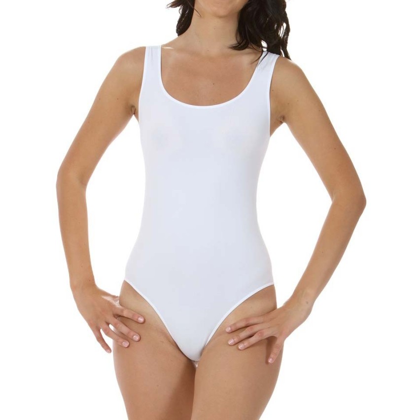 Body donna spalla larga in morbida microfibra elasticizzata