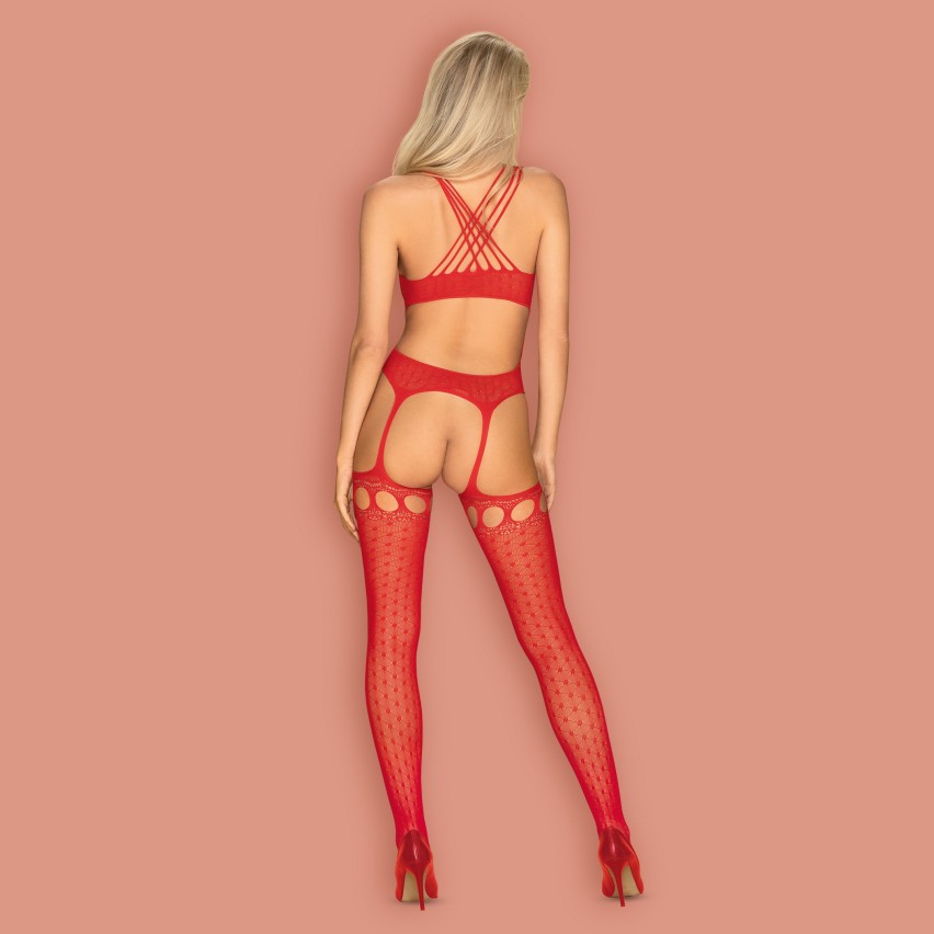 Bodystocking tuta rossa sexy aperta a rete Obsessive G313