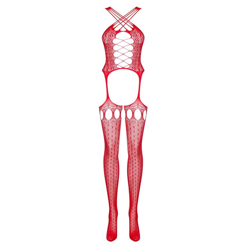 Bodystocking tuta rossa sexy aperta a rete Obsessive G313