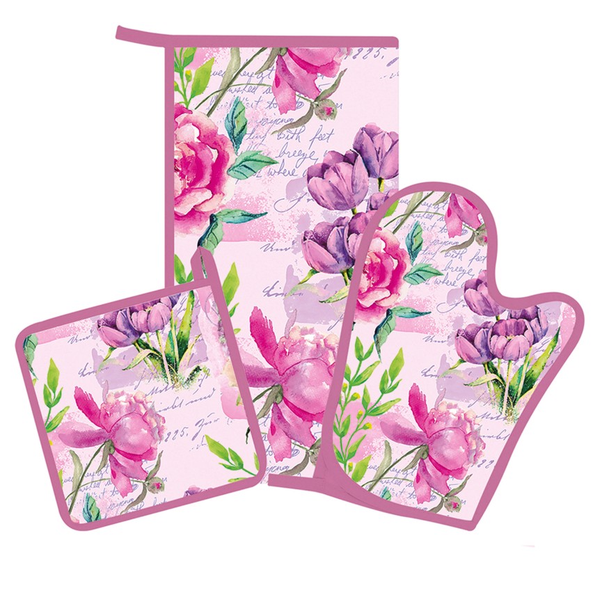 Strofinaccio guanto presina Set 3 pz cucina Preziosa Botanic