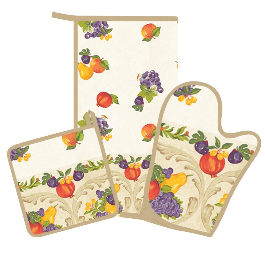Strofinaccio guanto presina Set 3 pz cucina Preziosa Botanic