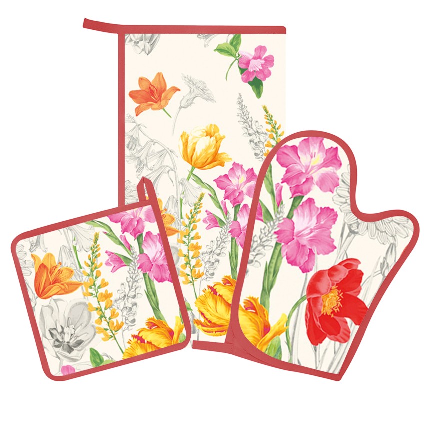 Strofinaccio guanto presina Set 3 pz cucina Preziosa Botanic