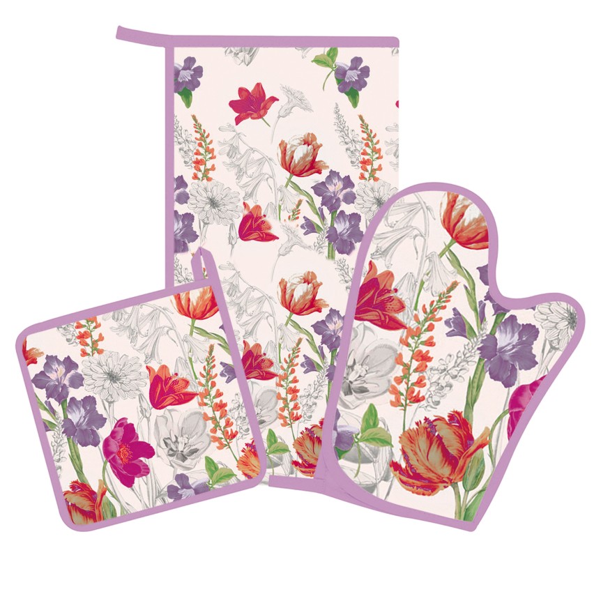 Strofinaccio guanto presina Set 3 pz cucina Preziosa Botanic