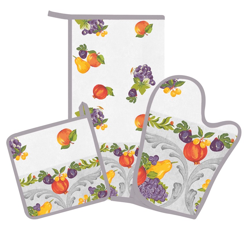 Strofinaccio guanto presina Set 3 pz cucina Preziosa Botanic
