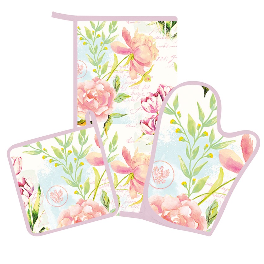 Strofinaccio guanto presina Set 3 pz cucina Preziosa Botanic