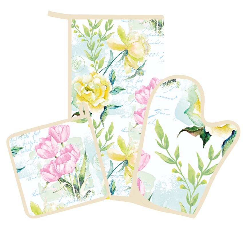 Strofinaccio guanto presina Set 3 pz cucina Preziosa Botanic