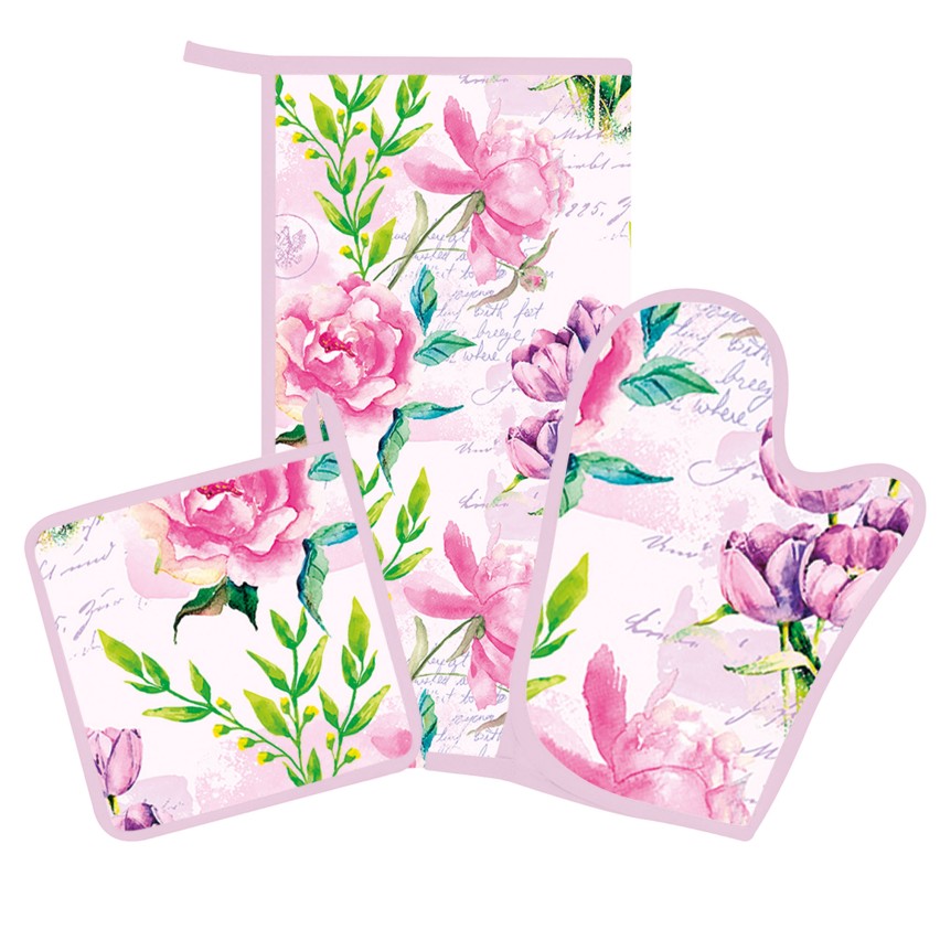Strofinaccio guanto presina Set 3 pz cucina Preziosa Botanic