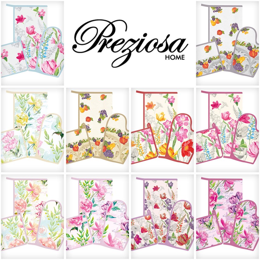 Strofinaccio guanto presina Set 3 pz cucina Preziosa Botanic