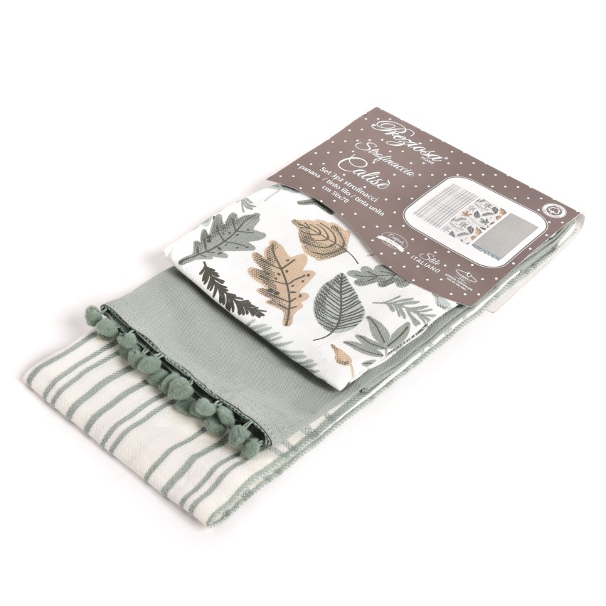 Set da 3 strofinacci Preziosa Calisè W01 A verde cotone