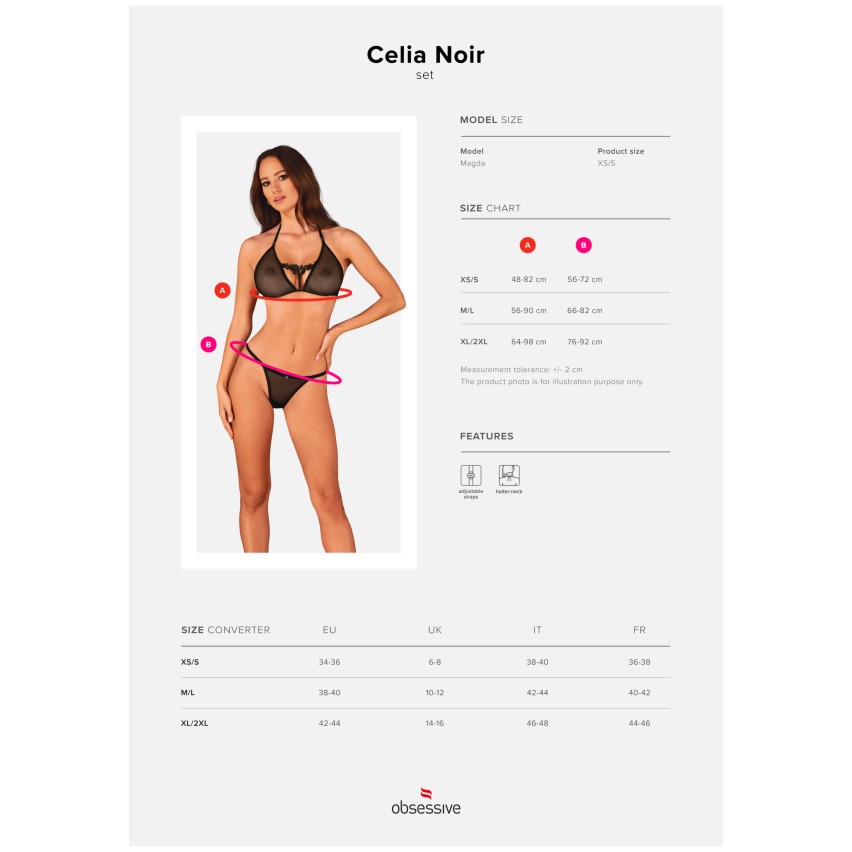 Coordinato sexy Celia noir set reggiseno + perizoma Obsessive 