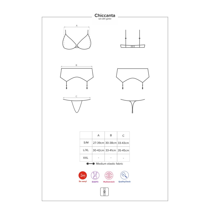 Sexy set reggiseno reggicalze perizoma Obsessive Chiccanta set nero