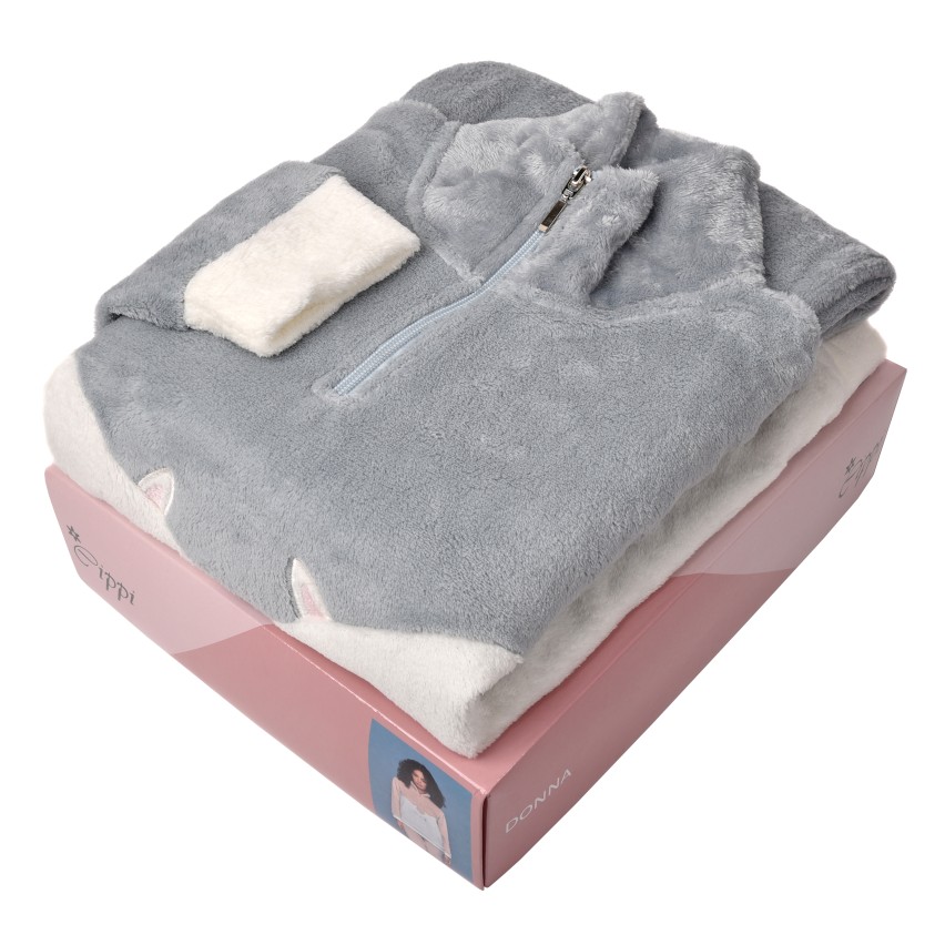 Pigiama donna invernale grigio coral gattino Cippi 2253