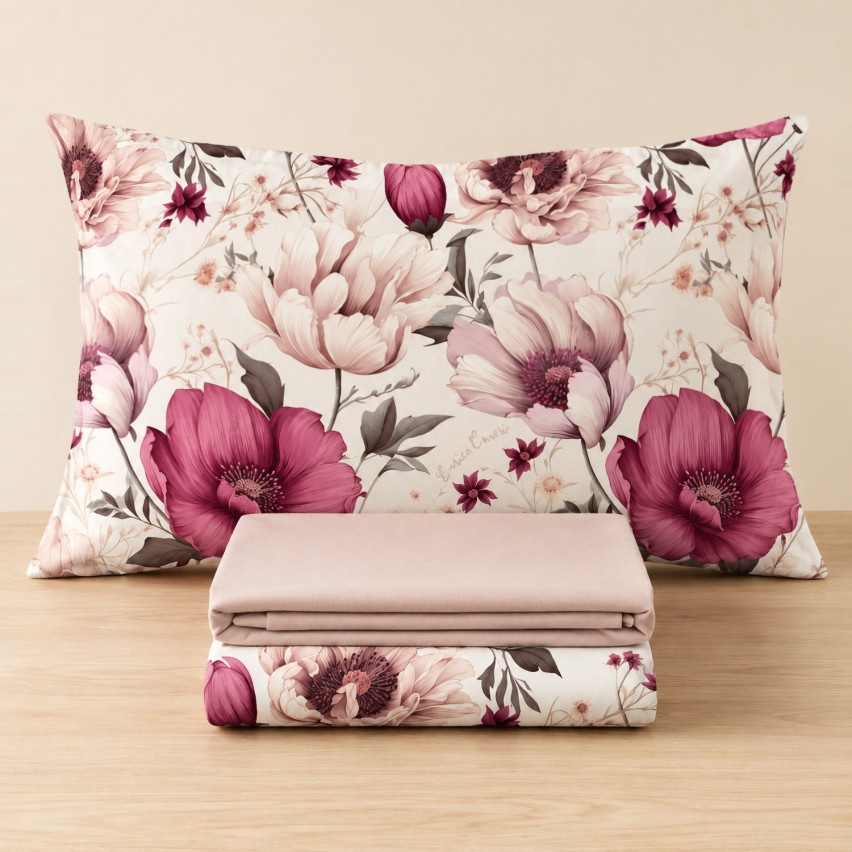 Completo letto floreale percalle di cotone Enrico Coveri Etta