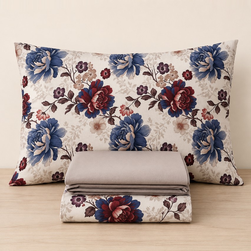Completo letto floreale percalle di cotone Enrico Coveri lila