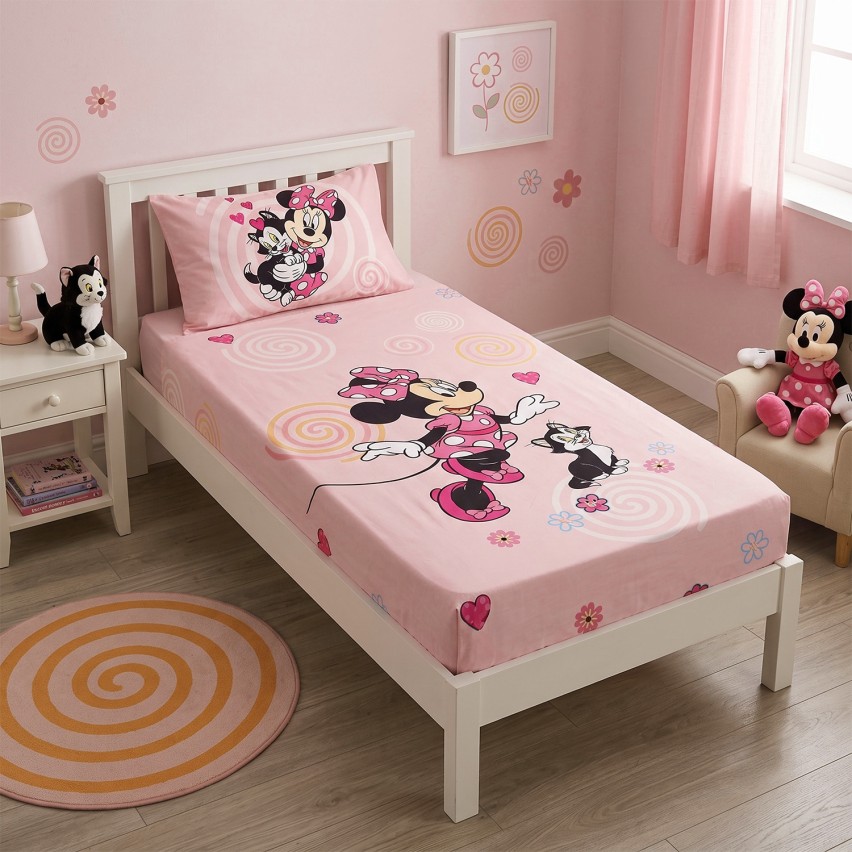 Completo letto lenzuola sopra + sotto con angoli + federa Minnie mouse bimba