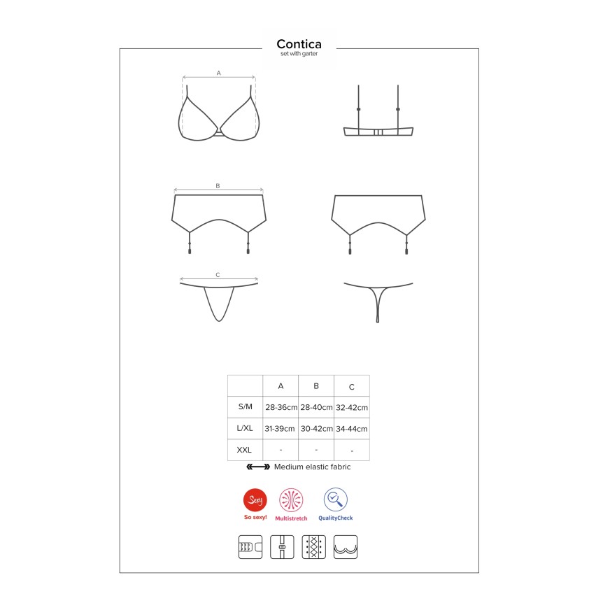 Sexy set reggiseno reggicalze perizoma Obsessive Contica set in pizzo