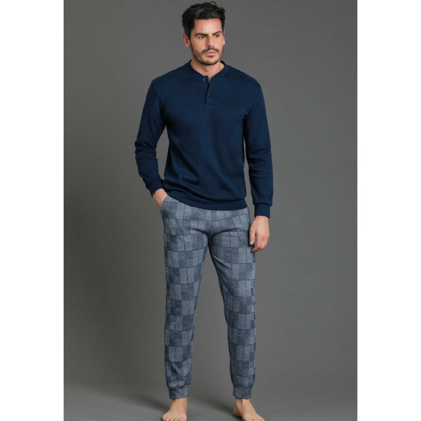 Pigiama uomo invernale Enrico Coveri EP2076 blu punto milano