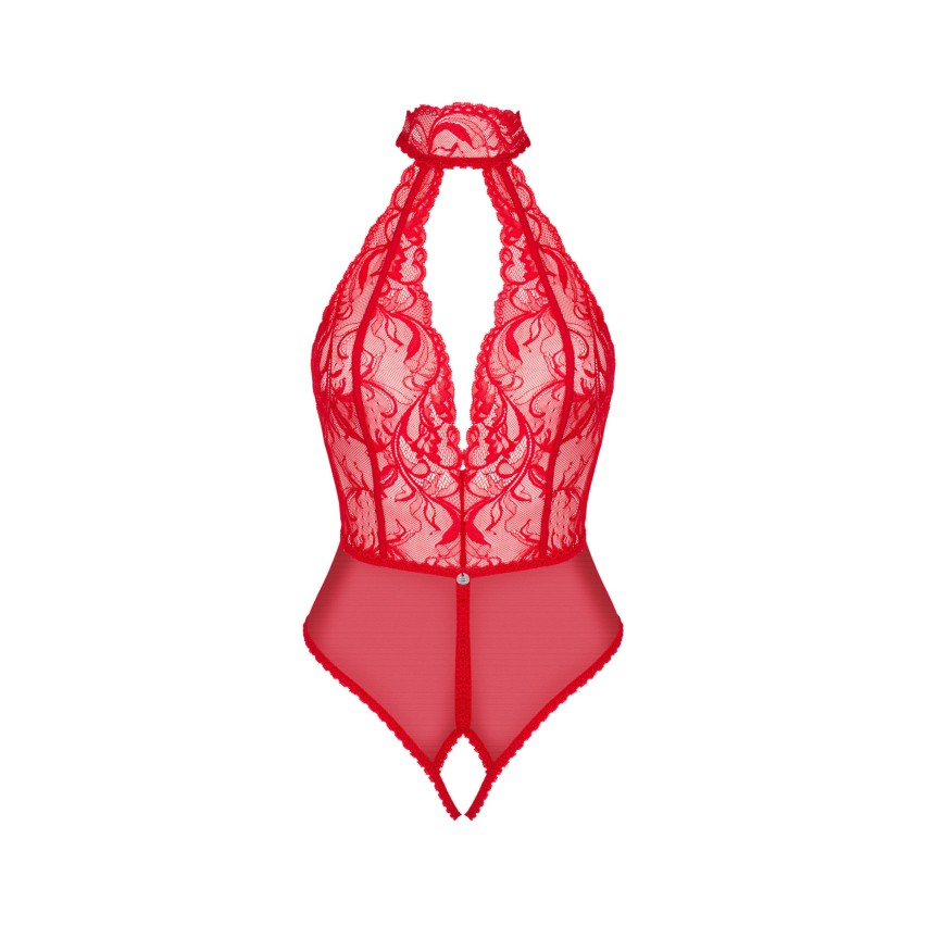 Body sexy in pizzo con cavallo aperto e choker Obsessive Dagmarie