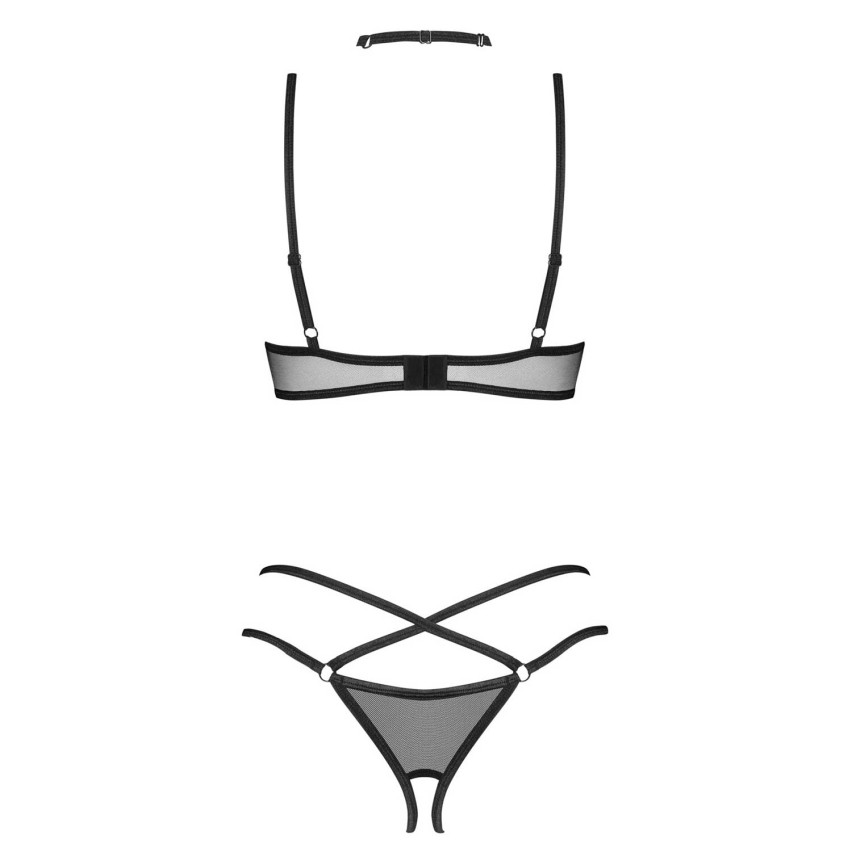 Set sexy 3 pezzi con reggiseno a mezza coppa, perizoma cavallo aperto e choker Donarella Obsessive