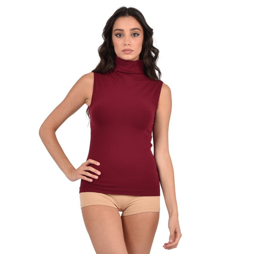 Lupetto smanicato da donna in microfibra elasticizzata 