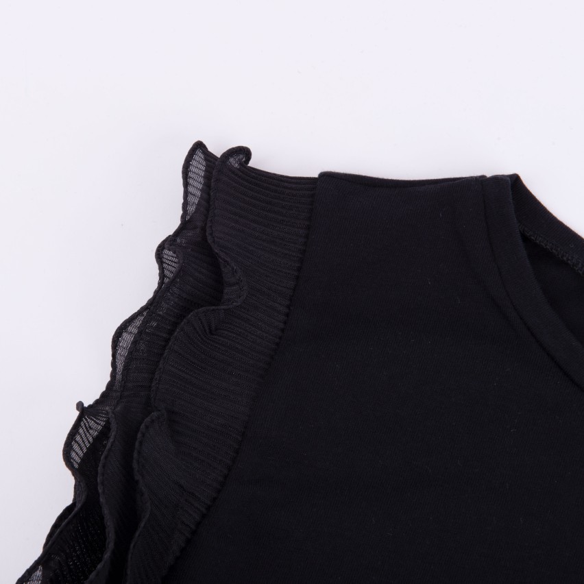 Canotta donna Jadea 4167 moda in cotone con balzine plissè nera