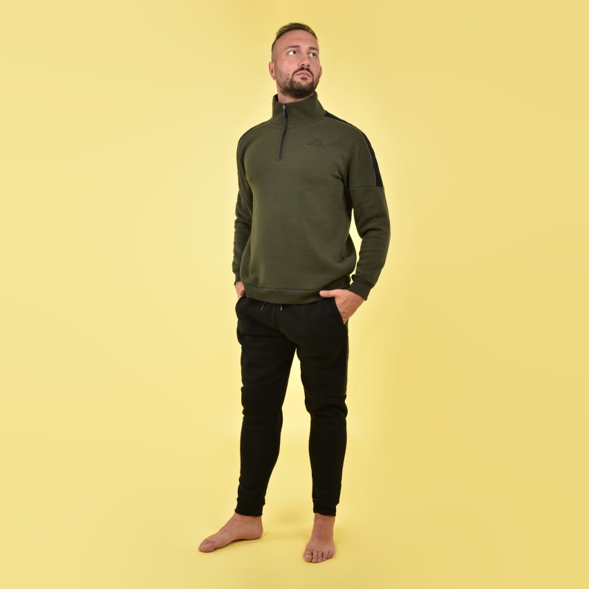 Tuta uomo felpa mezza zip Kappa militare nero KMW22162