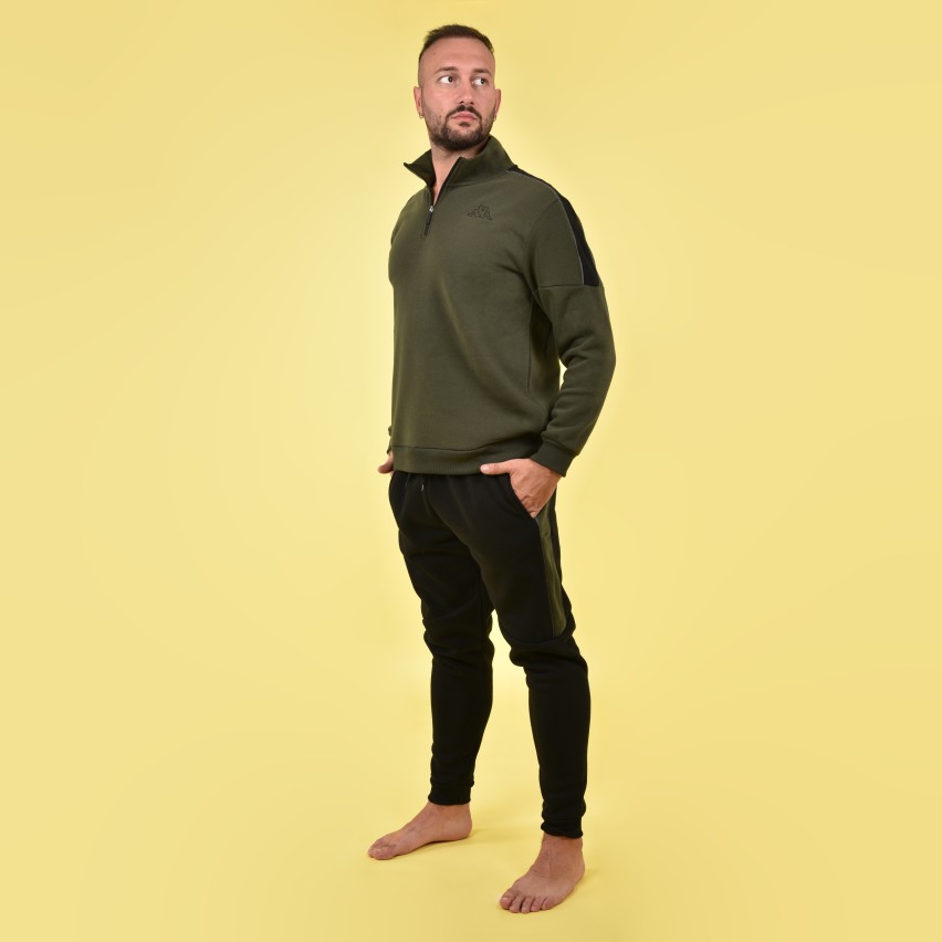 Tuta uomo felpa mezza zip Kappa militare nero KMW22162