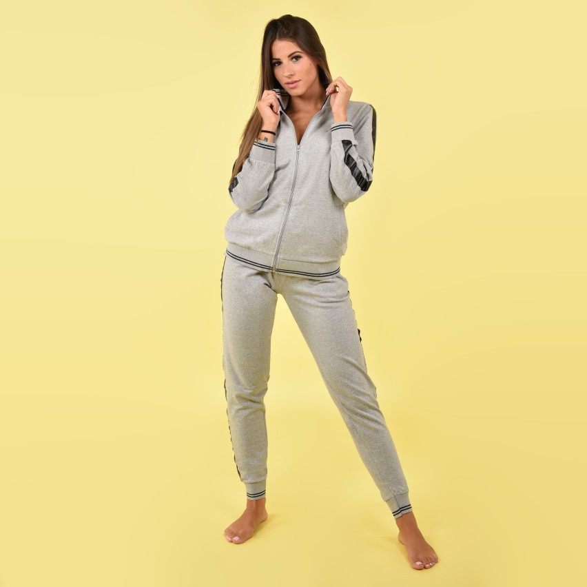 Tuta pigiama donna con zip cotone felpato Biancaluna D2014 grigio