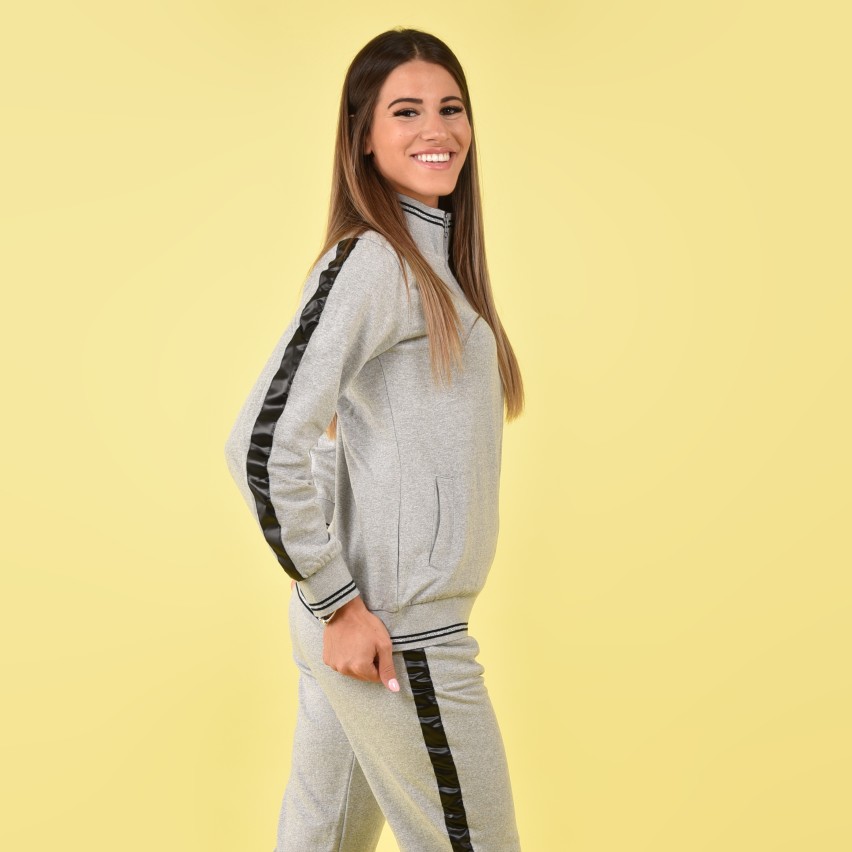 Tuta pigiama donna con zip cotone felpato Biancaluna D2014 grigio
