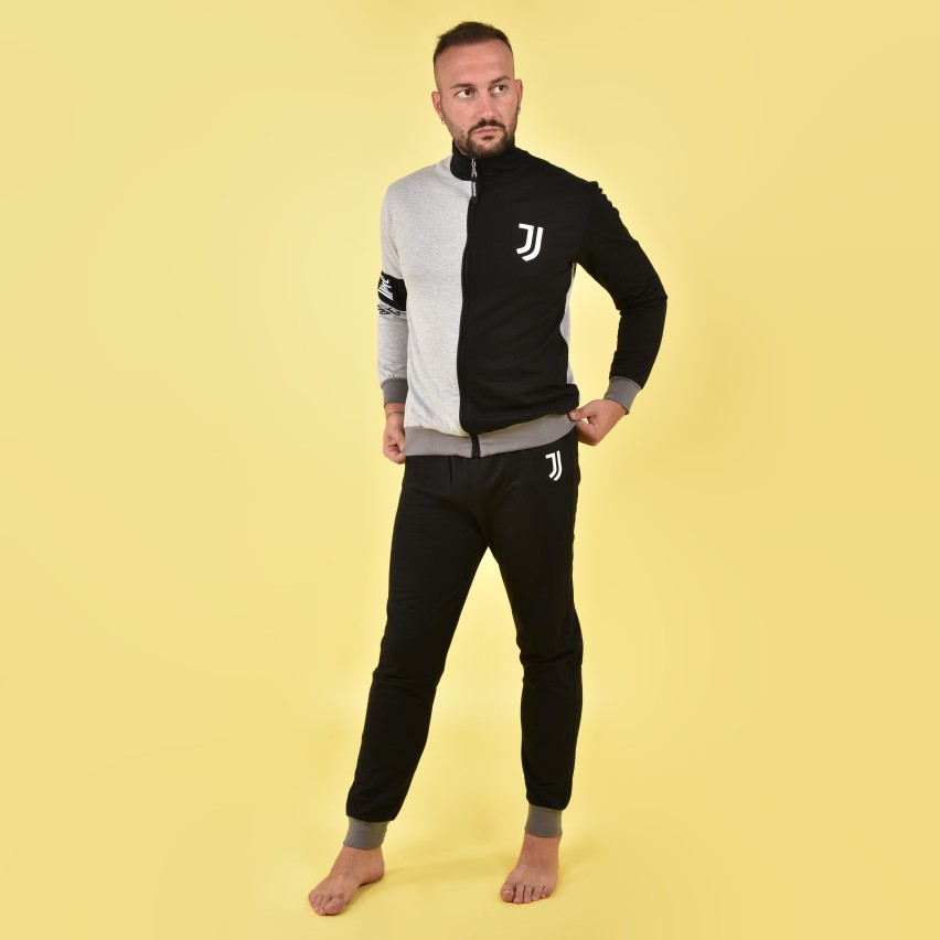 Pigiama tuta uomo Juventus zip cotone felpato B2JU14118 grigio mel
