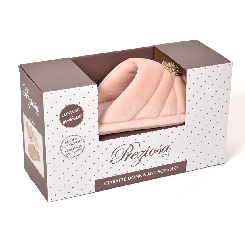 Pantofole punta aperta in ciniglia con strass 0058 rosa