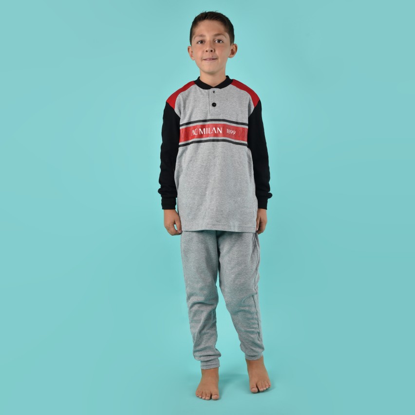 Pigiama bambino AC Milan serafino caldo cotone B2MI15131 grigio melange