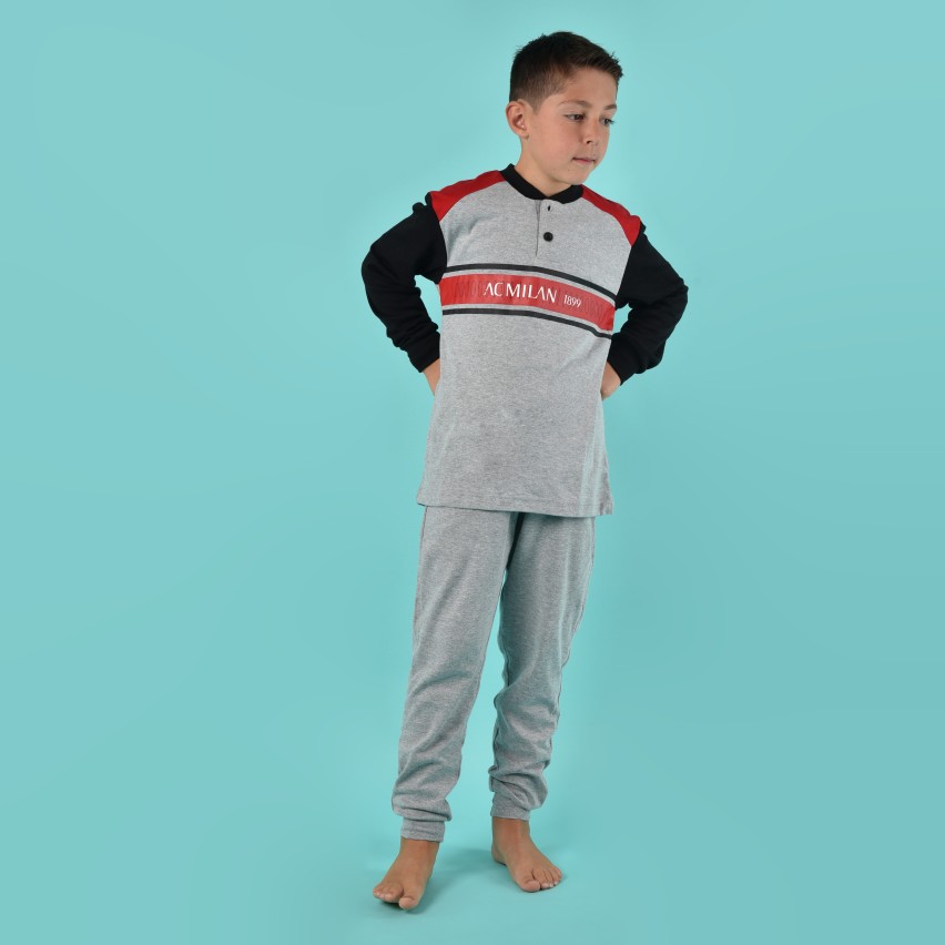 Pigiama bambino AC Milan serafino caldo cotone B2MI15131 grigio melange