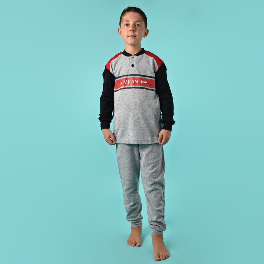 Pigiama bambino AC Milan serafino caldo cotone B2MI15131 grigio melange