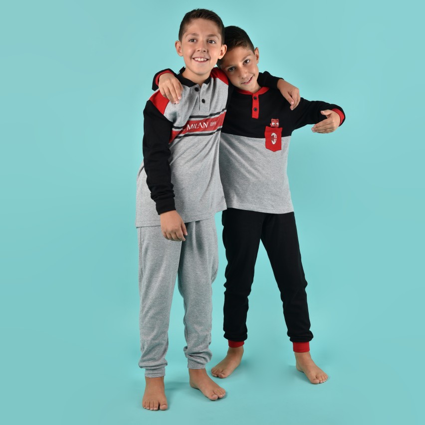 Pigiama bambino AC Milan serafino caldo cotone B2MI15131 grigio melange