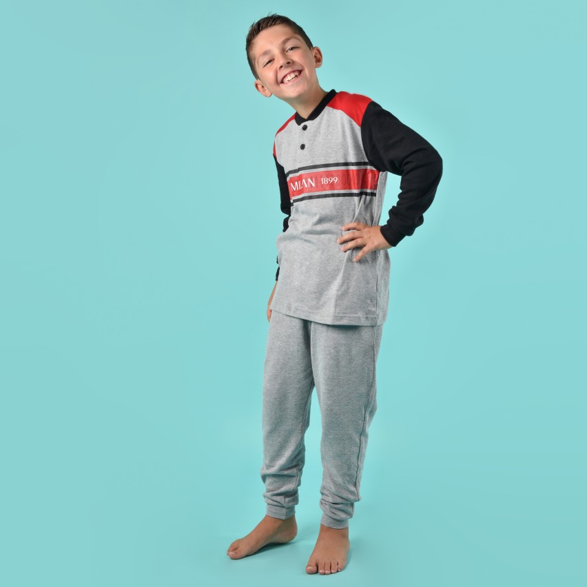 Pigiama bambino AC Milan serafino caldo cotone B2MI15131 grigio melange