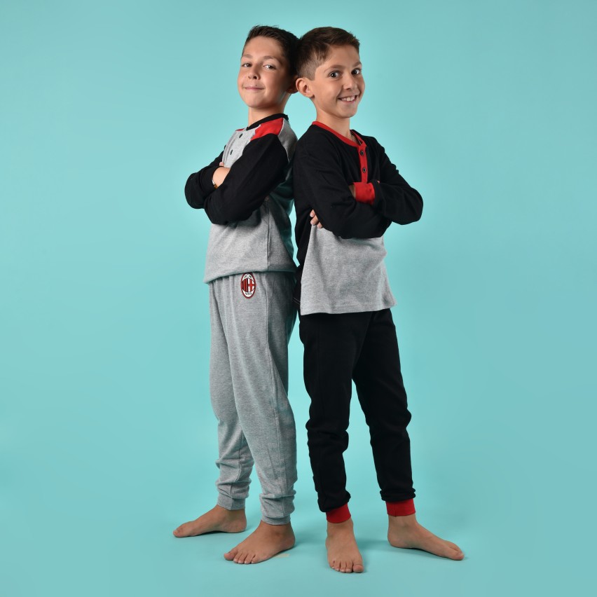 Pigiama bambino AC Milan serafino caldo cotone B2MI15131 grigio melange