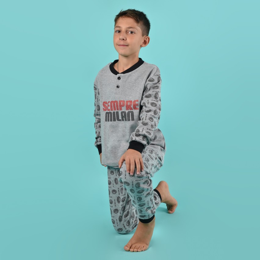 Pigiama bambino AC Milan serafino caldo cotone B2MI16100 grigio melange