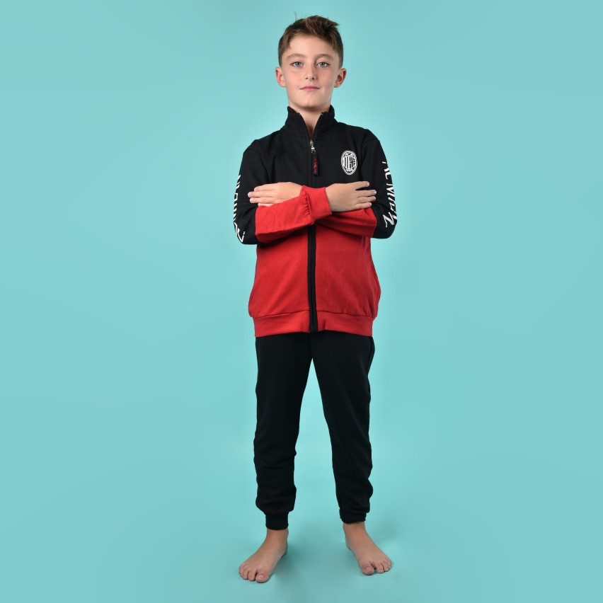 Pigiama con zip a collo alto cotone felpato Milan B2MI15133 rosso