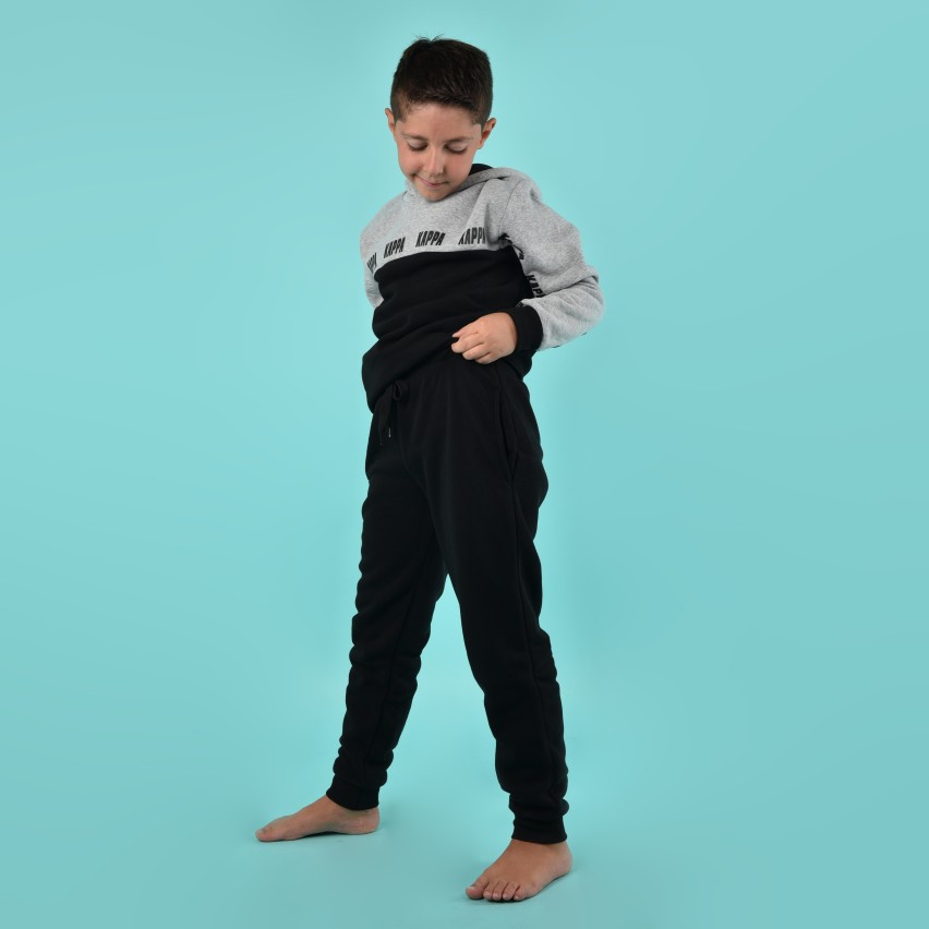 Tuta bambino ragazzo con cappuccio nero cotone felpato Kappa KMW22164 