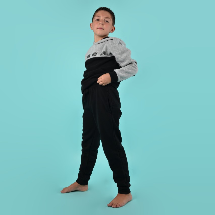 Tuta bambino ragazzo con cappuccio nero cotone felpato Kappa KMW22164 