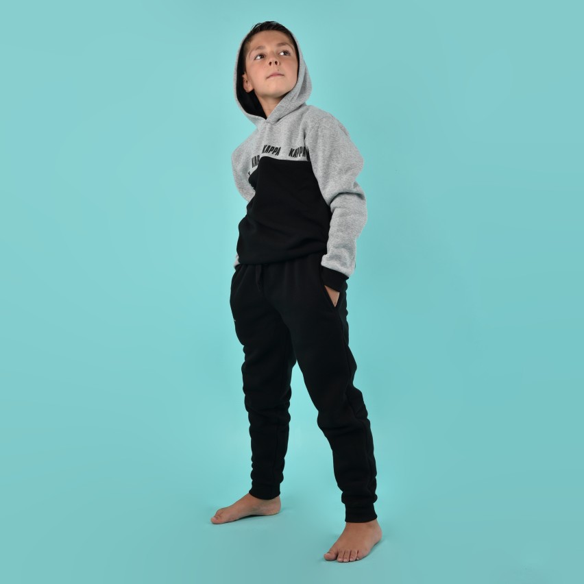 Tuta bambino ragazzo con cappuccio nero cotone felpato Kappa KMW22164 