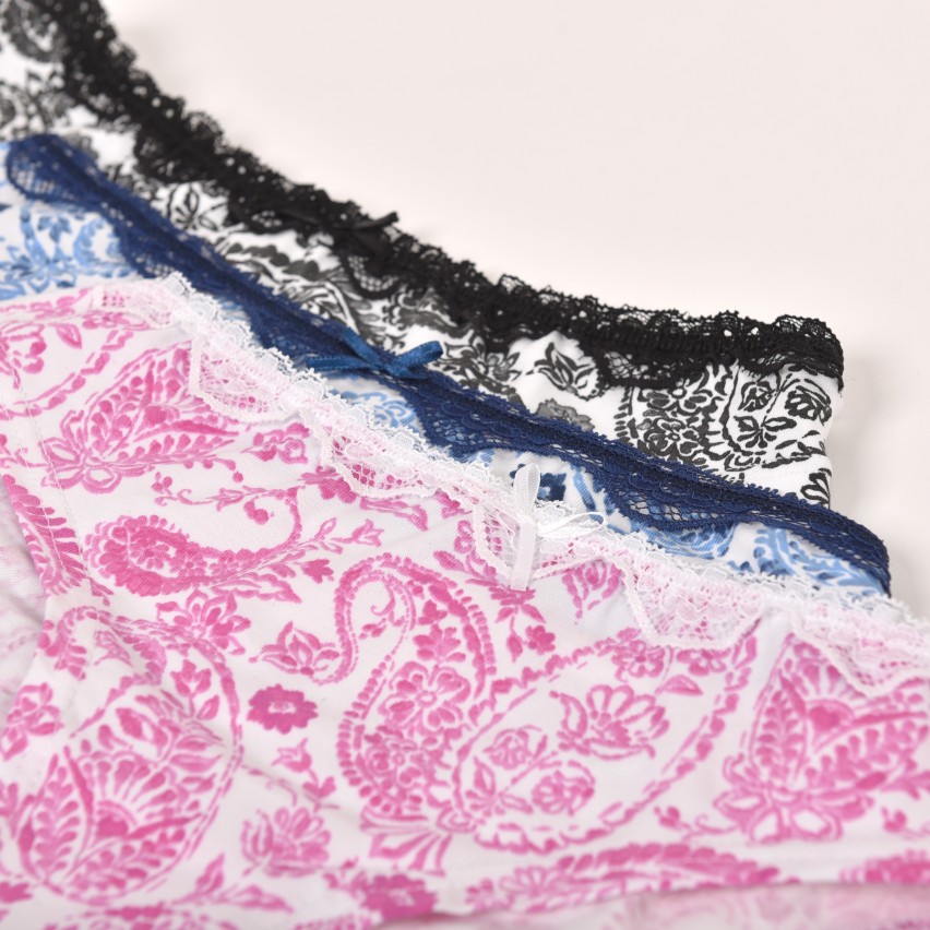 Brasiliane Jadea 6309 motivi floreali blu-fucsia-nero in cotone elasticizzato 3pz
